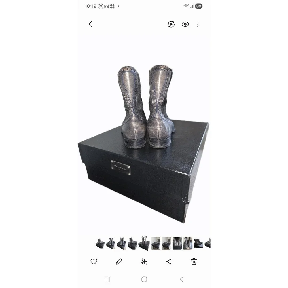Vintage Dolce & Gabanna Boots Wing Tip Black Size 37.5 Made In Italy Leather,Box